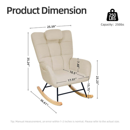 Idealhouse Nursery Rocking Chair With High Backrest In Beige (photo 2)