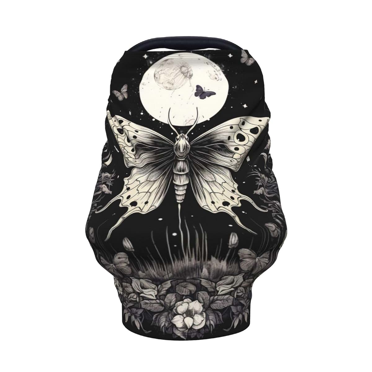 YPPAHHHH Baby Car Seat Cover, Gothic Moth Butterfly Moon Floral Stretchy Canopy