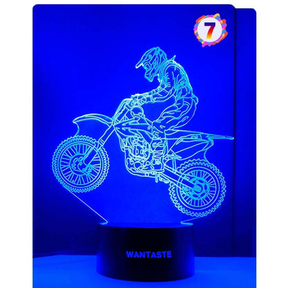 WANTASTE Motocross 3D Lamp with Remote, 7 Color Changing Nightlight for Kids Room