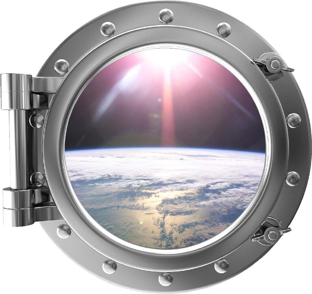 PortScape 12 Inch Silver Porthole 3D Window Orbiting Earth Wall Decal Removable Wall Sticker for Kids Room