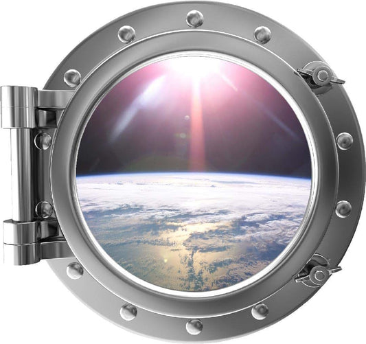 PortScape 12 Inch Silver Porthole 3D Window Orbiting Earth Wall Decal Removable Wall Sticker for Kids Room