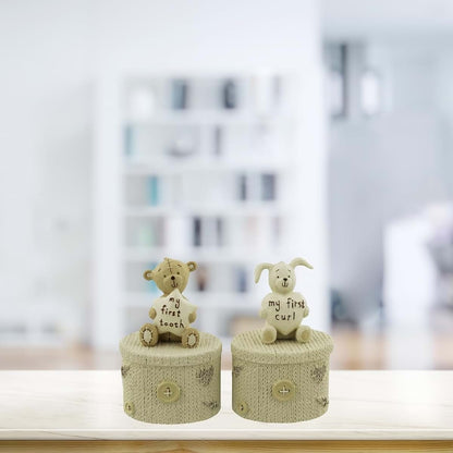 Button Corner Resin First Tooth and First Curl Set Christening Rabbit & Teddy Trinket Boxes CG752 (photo 2)