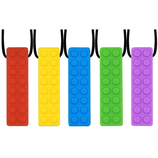 Choneer Chew Necklaces for Sensory Kids, 5PCS Building Block Silicone Chewy Necklace for Boys and Girls with Autism