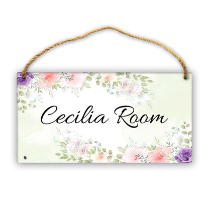CUSDECOR Personalized Flower Floral Kid Room Door Sign Custom Name Boys Girls Bedroom Toddler Baby Nursery Decor Art