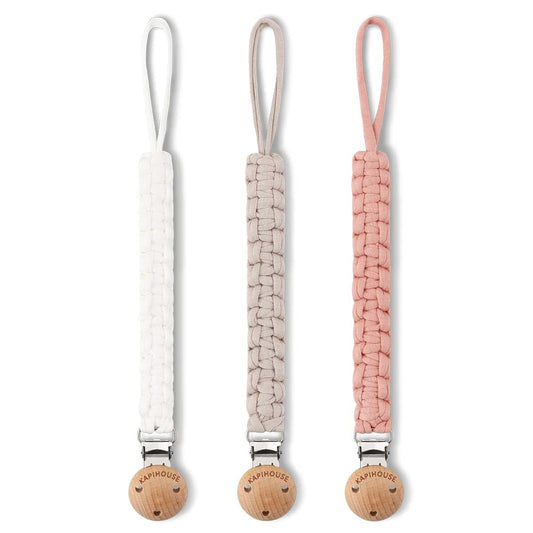Kapihouse Pacifier Clip 3-Pack, 9.2 Inch Braided Cotton Leashes