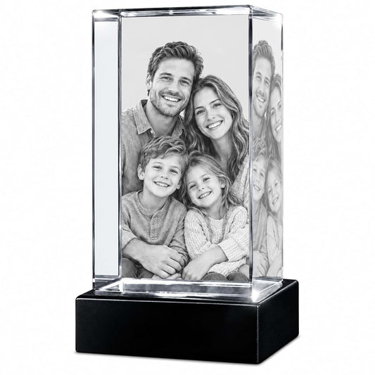 THE 3D CRYSTAL 3D Crystal Cube – X-Large Size 3.14×5.11 inch Custom Laser Engraved Photo & Text with LED Base