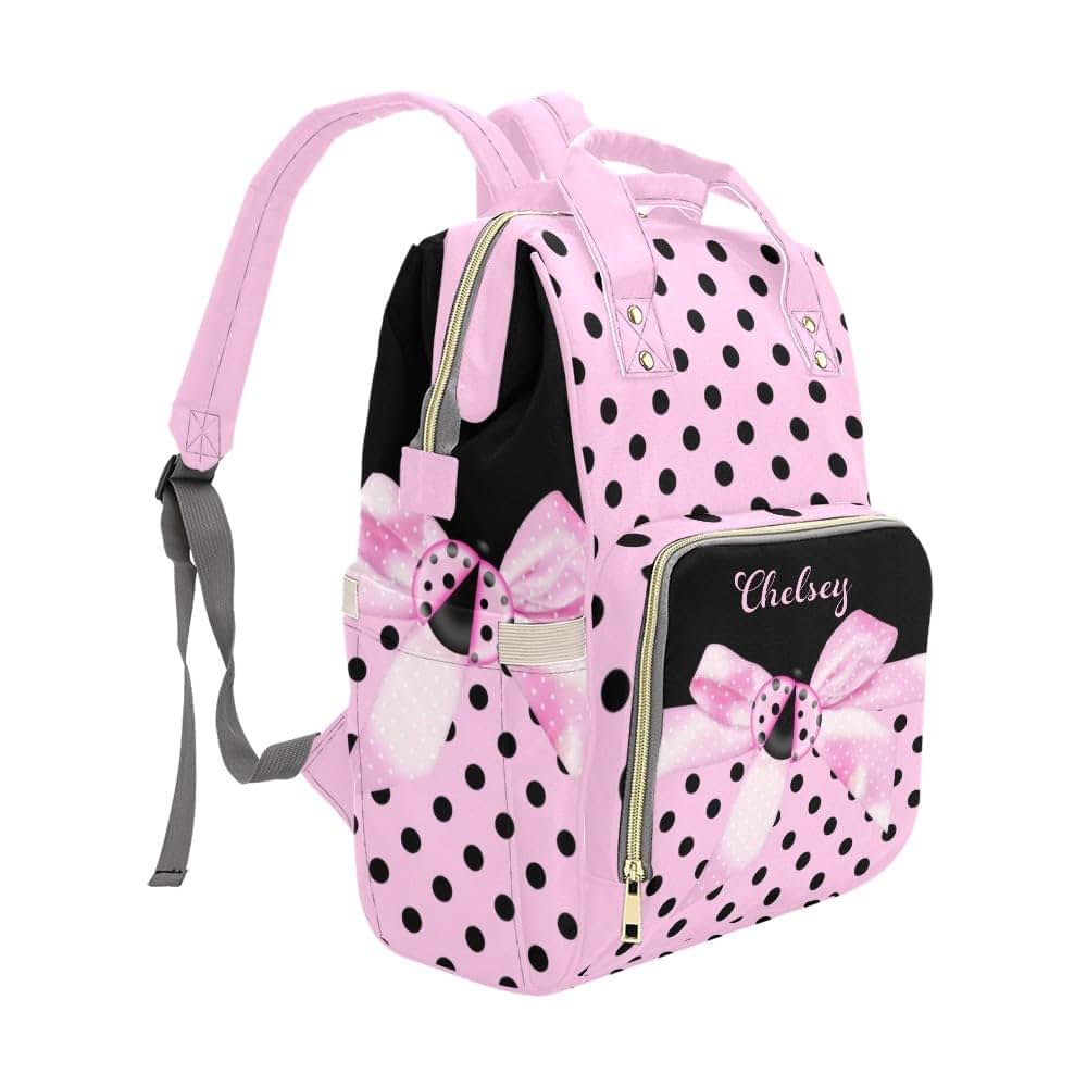 NZOOHY Personalized Diaper Backpack Pink Bow Ladybird Custom Name Multi Function Diaper Bag Travel Daypack Nursing (photo 3)