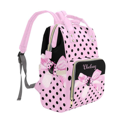 NZOOHY Personalized Diaper Backpack Pink Bow Ladybird Custom Name Multi Function Diaper Bag Travel Daypack Nursing (photo 3)