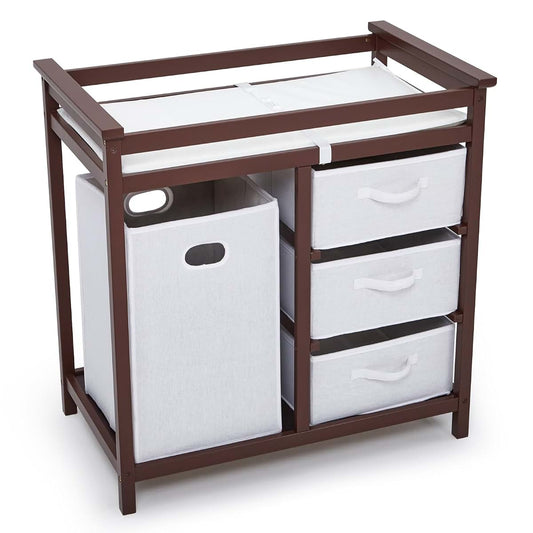 Takywep Wooden Baby Changing Table, Diaper Changing Table, Infant Diaper Changing Station Dresser with Laundry Hamper