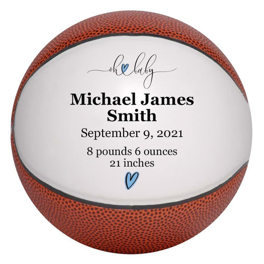 Ballstars Personalized Baby Birth Announcement Basketball Keepsake for Newborn Baby Boy or Baby Girl, Customized with