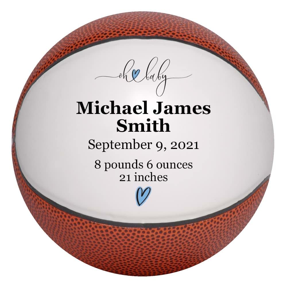 Ballstars Personalized Baby Birth Announcement Basketball Keepsake for Newborn Baby Boy or Baby Girl, Customized with