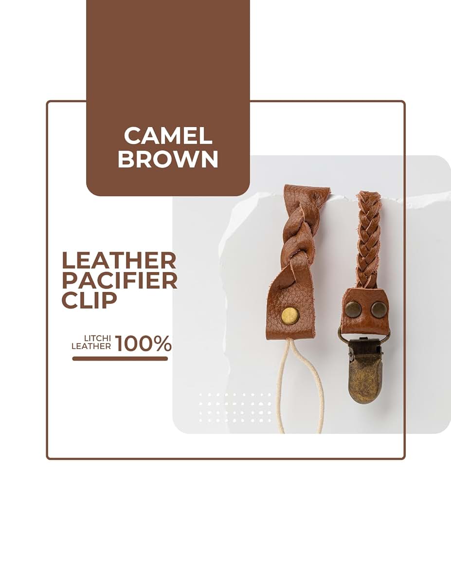 Little Bug Boutique 2-Pack Leather Baby Pacifier Clips - Soft Beige (photo 4)
