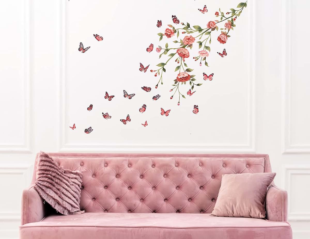 Bienstylife Huajie Peony Flower And Butterfly Wall Decals (photo 2)