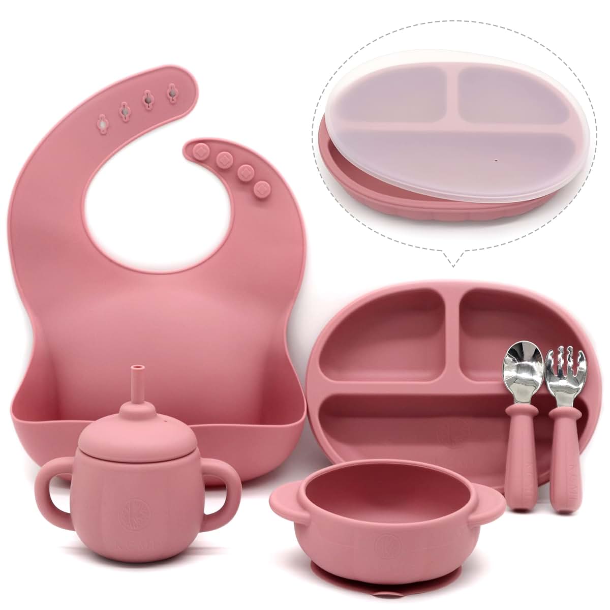 KCMI Silicone Baby Feeding Set 9 Pcs, Pumpkin Baby Led Weaning Kit, Mauve (photo 2)