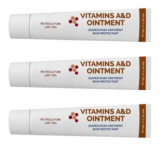 AmeriCan Goods 3/Pack Tubes Vitamins A & D Ointment Diaper Cream - 1oz Protective Diaper Rash Formula for Sensitive Skin