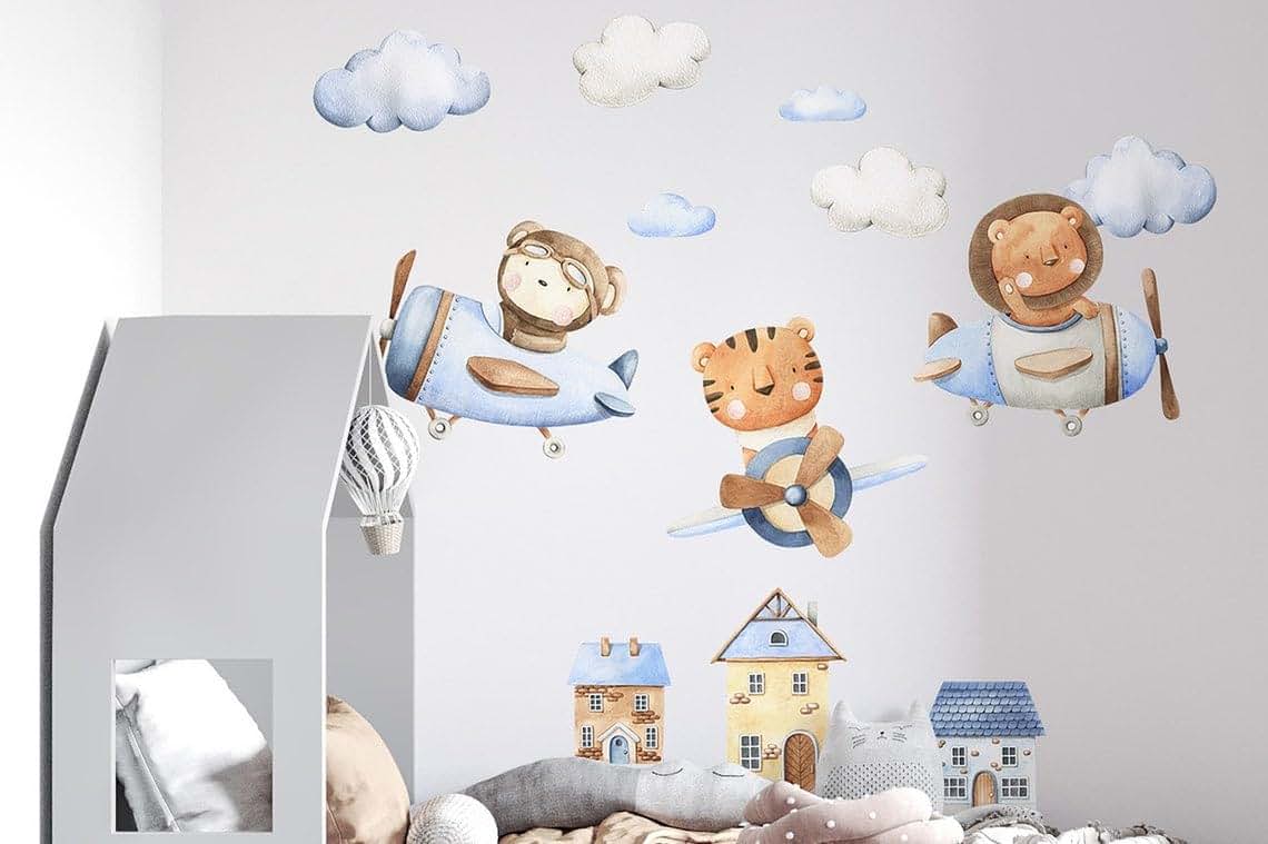 Airplanes With Animals Wall Decal Peel And Stick (L)