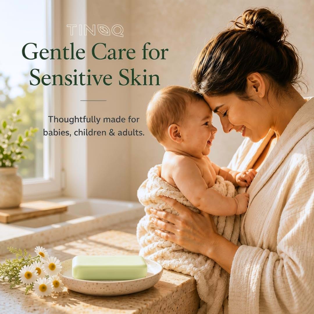 TINOQ Baby Soap Bar With Chamomile & Green Tea, Made With Organic Oils, 3 Bars