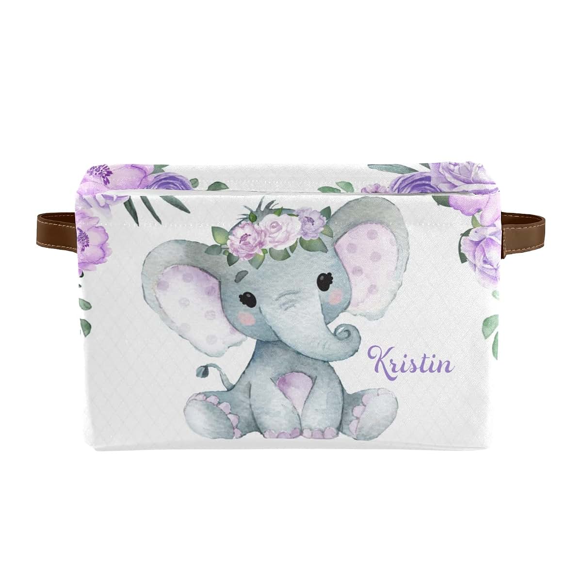 Joyestore Purple Elephant Rose Personalized Storage Bin