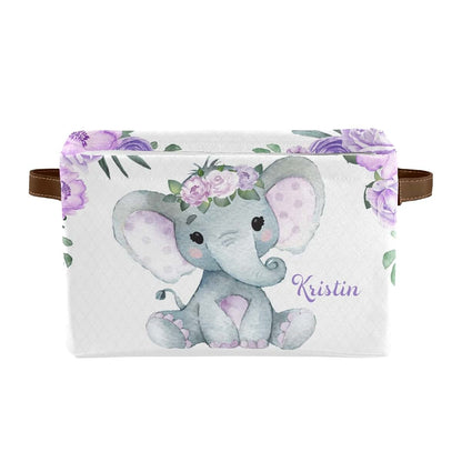Joyestore Purple Elephant Rose Personalized Storage Bin