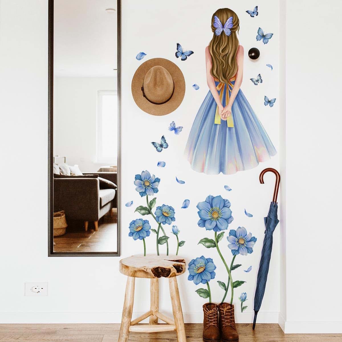 Winhappyhome Floral Butterfly Vinyl Wall Decals for Room Decoration