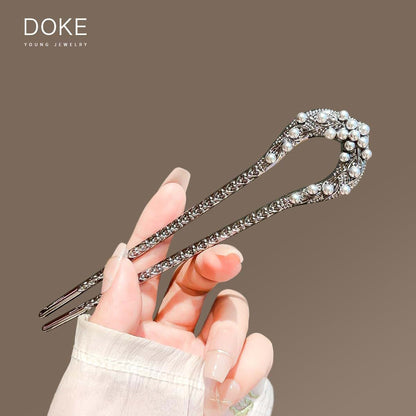 Elegant Pearl Leaf U-Shaped Hair Stick for Women