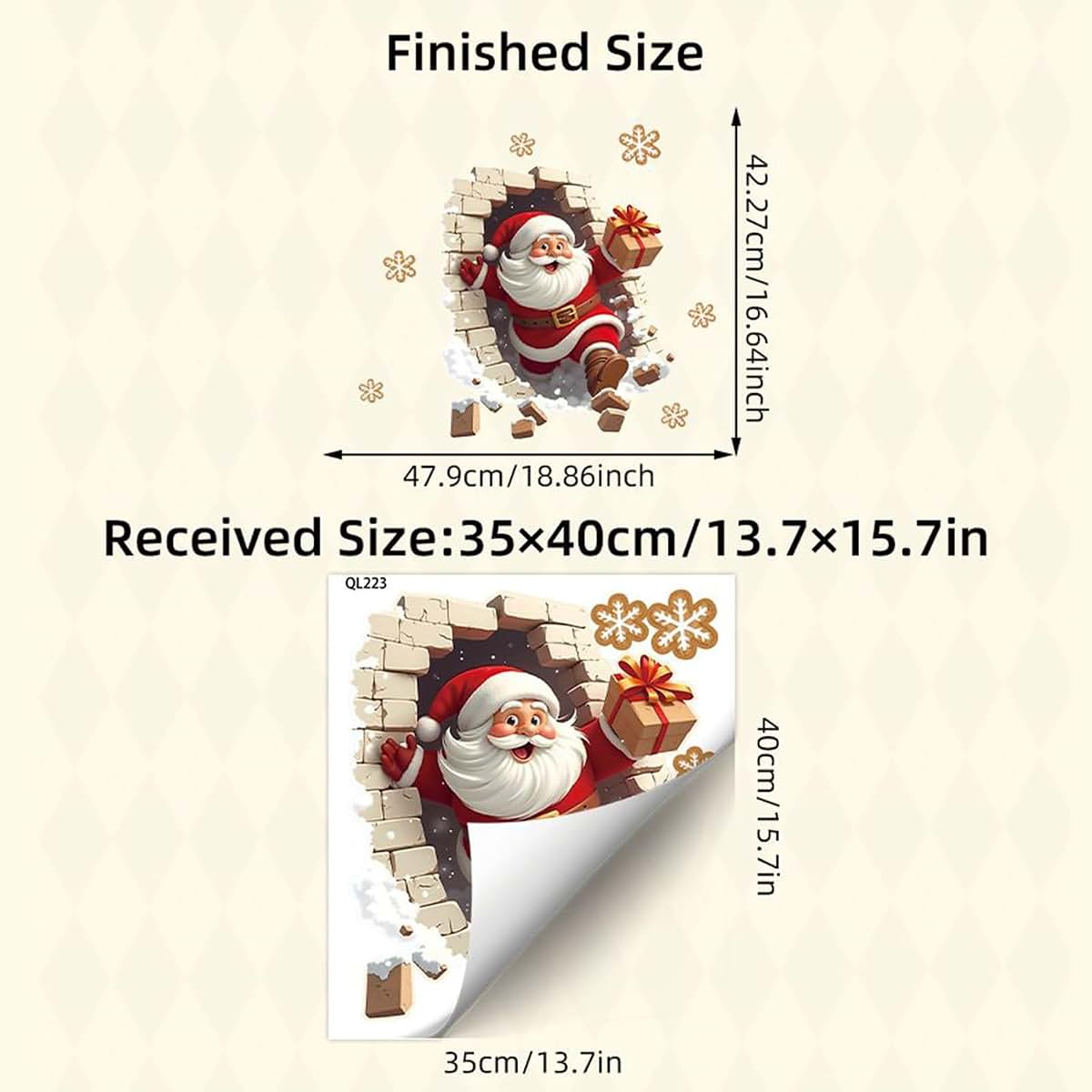 BabyOneStop Santa Claus 3D Wall Decals, Christmas Brick Wall Decoration