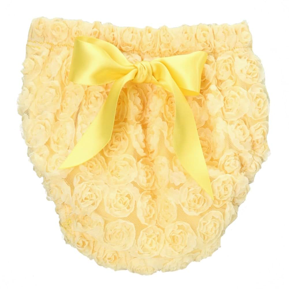 Share n' Smiles Fancy Chiffon Rosette Baby Diaper Cover Bloomer 2-Pack Gift Set (Medium, Yellow + Hot Pink) (photo 2)