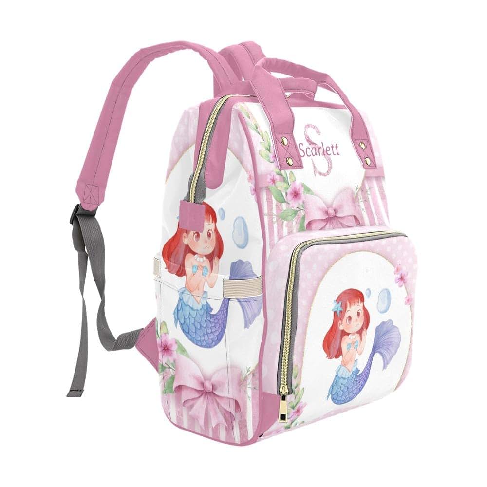 YallLocoMo Personalized Diaper Bag Backpack Pink Floral Mermaid (photo 3)