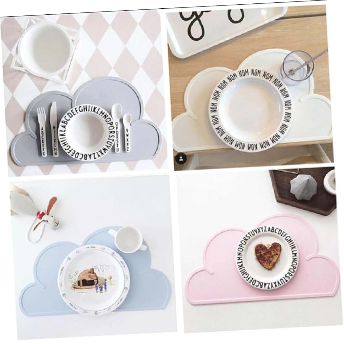 UTHCLO 2 Pcs Cloud Shaped Silicone Placemats for Boys and Girls Anti-Slip Heat Insulation Dining Mats