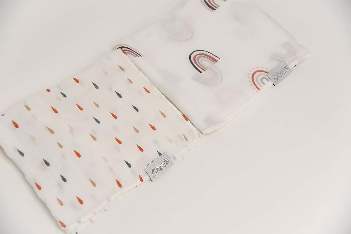 Brilliant Bambino Swaddle Blanket Set - Boho Rainbows & Raindrops Muslin Blend