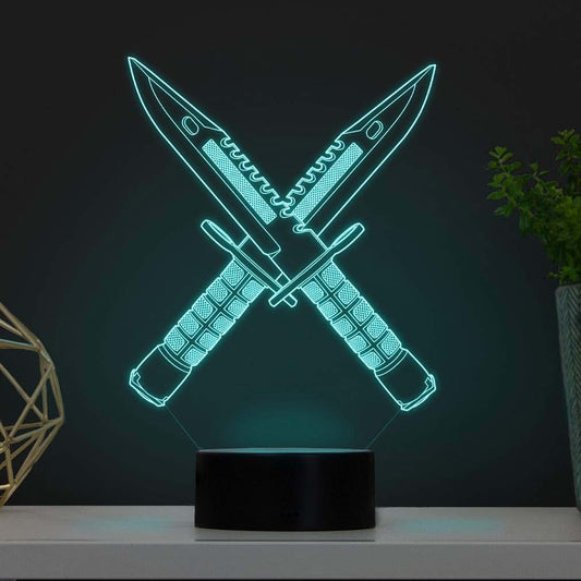 Jinnwell 3D Knife Night Light Lamp Illusion Night Light 7 Color Changing Touch Switch Table Desk Decoration Lamps