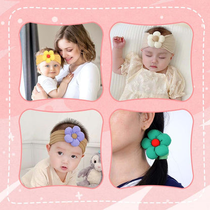 5 Pcs Baby Flower Headbands Set - Soft Nylon Hair Accessories for Newborn Girls