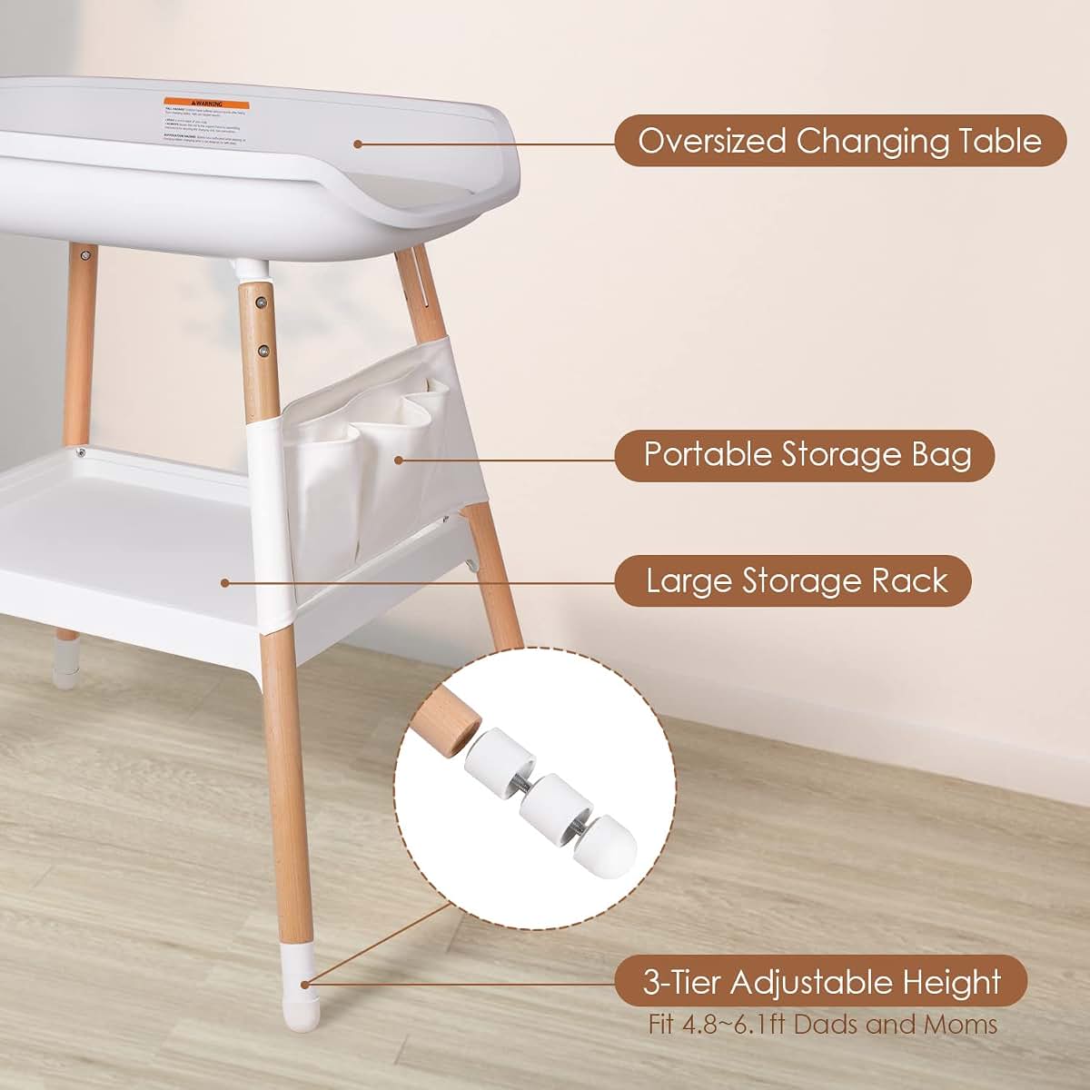 Beberoad Love Baby Changing Table White Height Adjustable