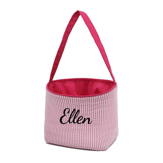 Sona G Designs Personalized Seersucker Stripe Easter Basket Bucket Tote Bag