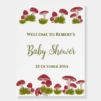 RedTurtle Mushrooms Custom Welcome Baby Shower Sign, 16"x24" Wall Decor (photo 2)
