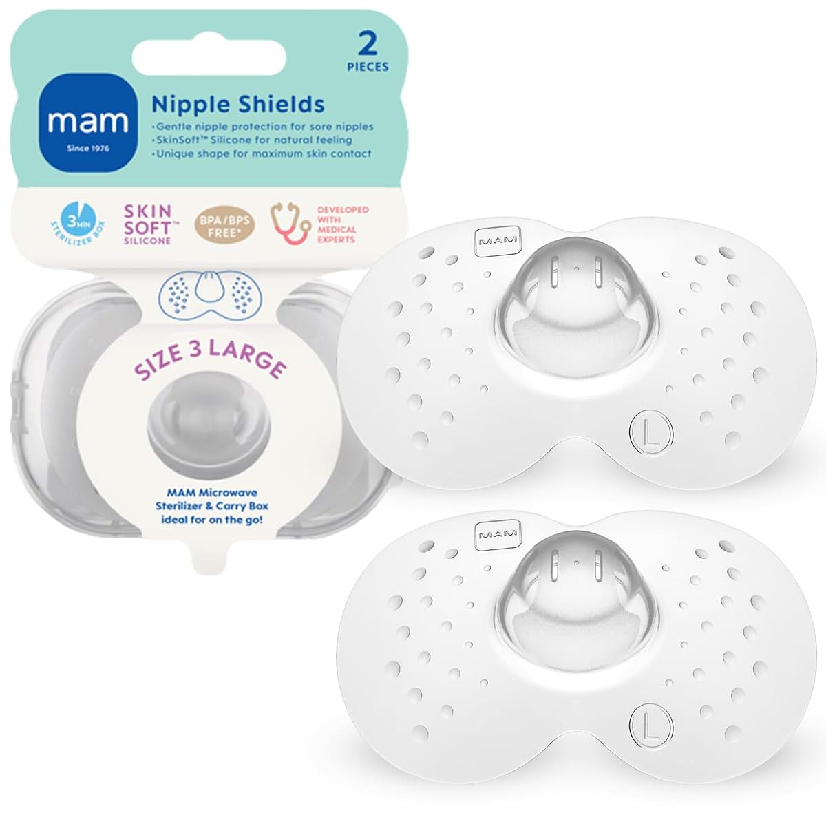 MAM Nipple Shields for Breastfeeding Large 23mm, 2 Pack