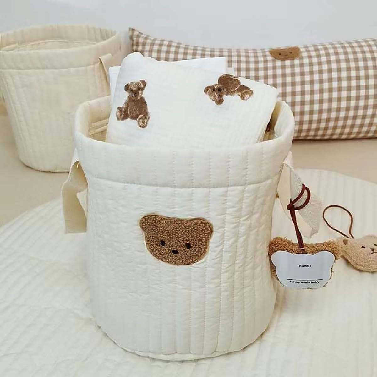 MinnowXY Baby Diaper Caddys for Girl Boy Cotton Rope Nursery Storage Basket Portable Holder Bag for Car Travel (photo 4)
