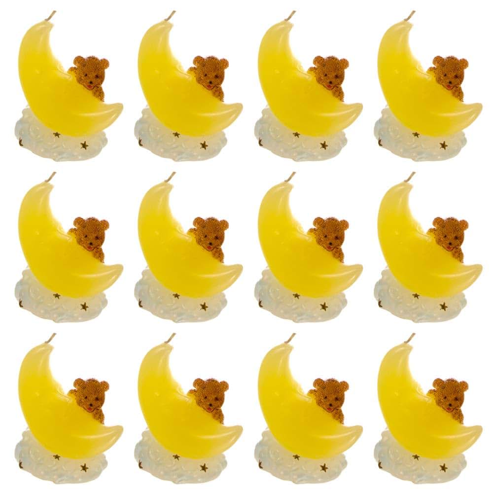 Lunaura Baby Keepsake Boy Teddy Bear Climbing On Moon Candle Blue Set Of 12 (photo 2)