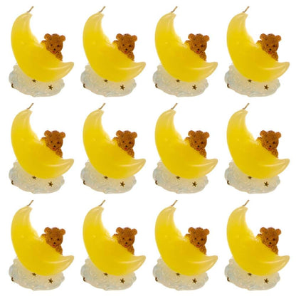 Lunaura Baby Keepsake Boy Teddy Bear Climbing On Moon Candle Blue Set Of 12 (photo 2)