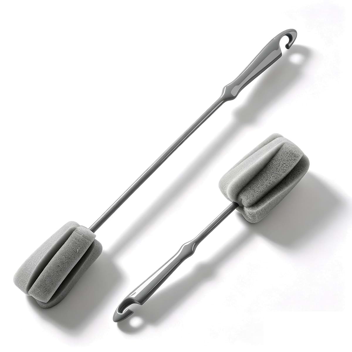 glasstore 2-Piece Soft Sponge Bottle Brush Set, Long and Short Handles, Gray