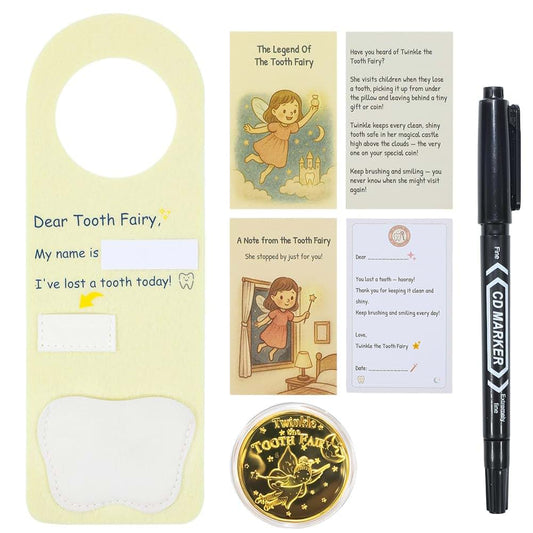 BabyOneStop Tooth Fairy Door Hanger Set with Personalized Name Tag and Storage Pockets