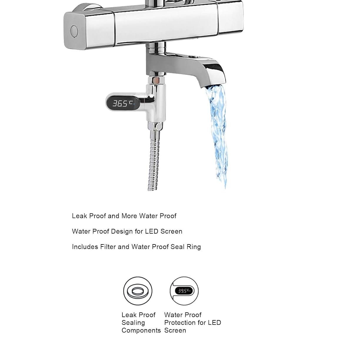 Aolidsive Shower Thermometer, Instant Read LED Digital Display with Rotating Screen, Hydroelectric Powered No Battery (photo 2)
