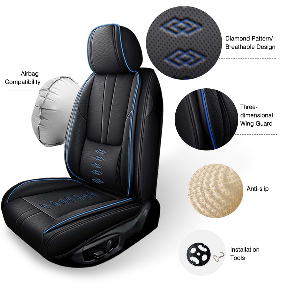 NCCLOVELY Car Seat Covers for Honda Civic 2026, Black and Blue Front Set with Pillows (photo 2)