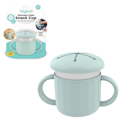 Lulyboo Stainless Steel Snack Cup with Handles Spill Resistant Toddler Snack Container