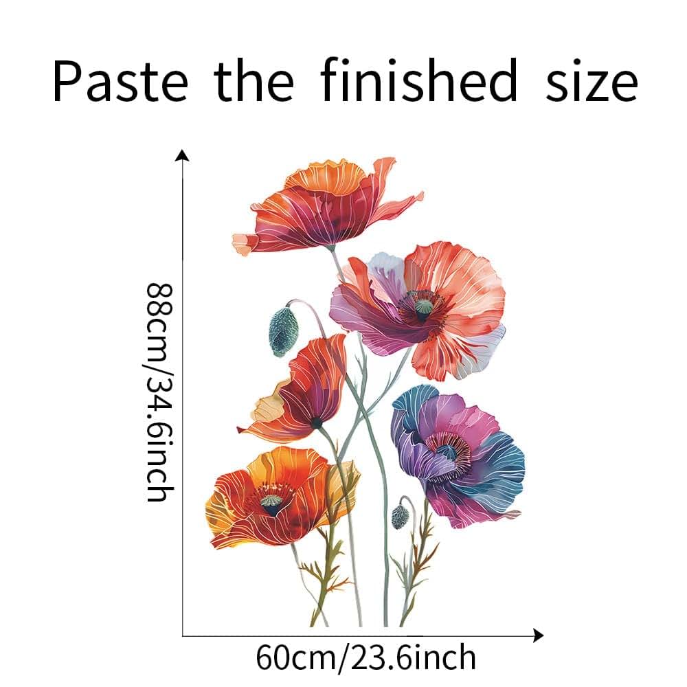 Runtoo Poppy Flowers Watercolor Floral Wall Art Decals