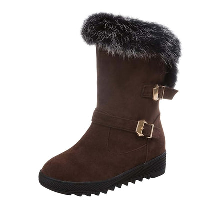 ZBYY Women's Winter Fur Snow Boots Mid Wide Calf Buckle Platform Slip On Warm Snow Boot Mid-Calf Fashion Booties