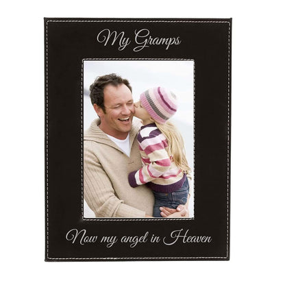 CustomGiftsNow My Gramps Now My Angel in Heaven Laser Engraved Faux Leather Black Leatherette Wall Hanging/Tabletop