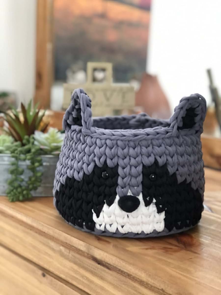 Crocheted Raccoon Storage Basket for Nursery Decor