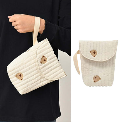 Psdndeww Cotton Strollers Hanging Bag Poratble Handbag Travel Case with Elegant Embroidery Detail for Baby Essential (photo 2)