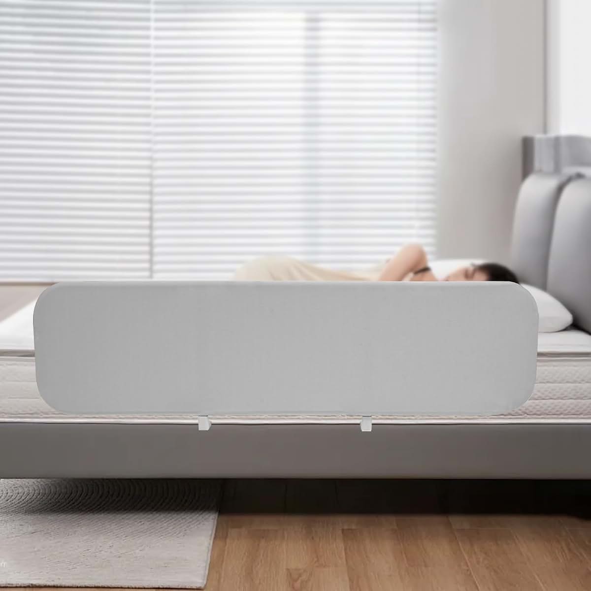 DWDUJJIE Bed Frame, Toddler Bed Gray Soft NBR Foam Rail Guard 59×15.7in Bedside Mount Height Adjustable Barrier for (photo 4)